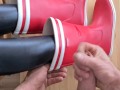 Cum on red rubberboots