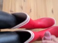 Cum on red rubberboots