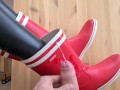 Cum on red rubberboots