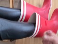 Cum on red rubberboots