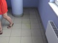 Public Entrance Pissing Slim mature blonde MILF