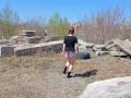 Hot teen hiding in an abandoned construction site to walk bottomless