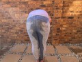 Getting my clothes soaked in piss by a petite slut | self jean piss | posing and undressing