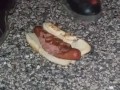Hotdog stomping with boots