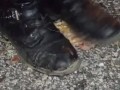 Hotdog stomping with boots