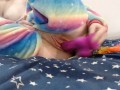 Cutie Masturbates To Orgasm And Squirt In Unicorn Kigurumi