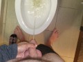 She aims his dick at the hotel toilet
