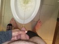 She aims his dick at the hotel toilet