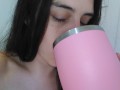 PinkMoonLust VERY TALENTED Hairy Fetish Camgirl Drinks Coffee PEES & FARTS loud on Toilet OmgYay!