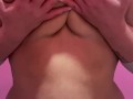 Lonely BBW massages oily breasts.