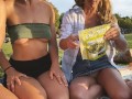 Risky public flashing - Picnic in the park with friends