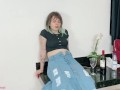 geting soaked in long jeans skirt - wetting denim fetish