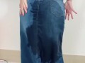geting soaked in long jeans skirt - wetting denim fetish