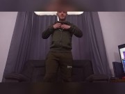 horny chav kicks nike shoes off then strips and spunks everywhere in living room