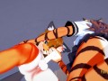 Furry Hentai - Tigress jerks off and gets fucked by a fox who cums on her face and puss