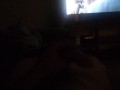Whiching a movie and playing with long cock teasing  myself until i get hard  and showoff size dark