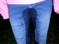 Completely soaked jeans after six hour desperation on public !!! It was so wet and warm