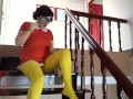 Velma Yellow pantyhose Performing in old house at stairway