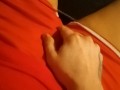 Little ticking in skimpy red shorts 