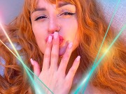 Redhead whore brings herself with a vibrator to a strong orgasm