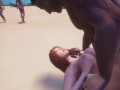 Horsecock Big Natural Tits, Cum between Boobs on a nude beach in public [3D Hentai]