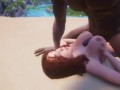 Horsecock Big Natural Tits, Cum between Boobs on a nude beach in public [3D Hentai]