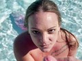 Big tits blonde Tiffany Leiddi gives a sensual BJ in the pool