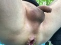 Public prostatemilking in woods: cumming hands free 3x and pissgasm