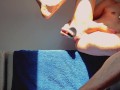 Fit guy fucks his ass with HUGE dildo of his own cock then uses a BIGGER one