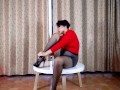 Nice lady in pantyhose and heels. Striptease at the round table 2