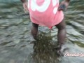 Ebony Naked underwater twirk at public river | Short clip