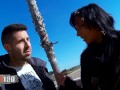 French babe Amel Annoga ass fucked on a public beach
