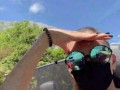 Real amateur teen flashing pussy and tits public voyeur - on my way to a nudist beach - Yoya Grey