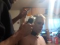 Baldbabey gets a haircut in lingerie