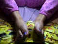 Footjob in pants made him cum through underwear