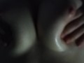 19 years old squashes her oily big boobs