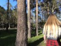 Naughty girl in miniskirt no panties flashing in the park (public upskirt)
