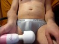 Japanese boy, peeing by applying a electric massager with bikini pants