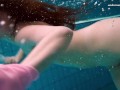 Pink swimsuit babe Liza Bubarek stripping underwater