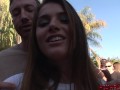 Pretty Allie Haze gives the best backyard party blowjob