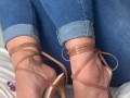 GORGEOUS BRUNETTE TAKES OFF HER HEELS & TEASES YOU WITH HER TINY FEET