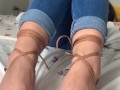 GORGEOUS BRUNETTE TAKES OFF HER HEELS & TEASES YOU WITH HER TINY FEET