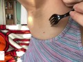 At the desk showing armpits - glimpseofme
