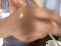 At the desk showing armpits - glimpseofme