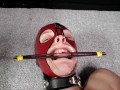 Face Domination & Humiliation - Sexy latex sub enjoys nose hooks, tongue clamps & mouth fingering