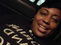 Ebony MILF rips leggings and plays with pussy in public parking lot