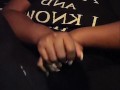Ebony MILF rips leggings and plays with pussy in public parking lot