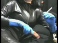 smoking wife in blue rubber gloves jerking me