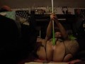 Long floor duster handle #2, different angle w/ body stocking and high heels/foot fetish!!