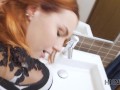 HUNT4K Belle with red hair fucked by stranger in toilet in front of BF